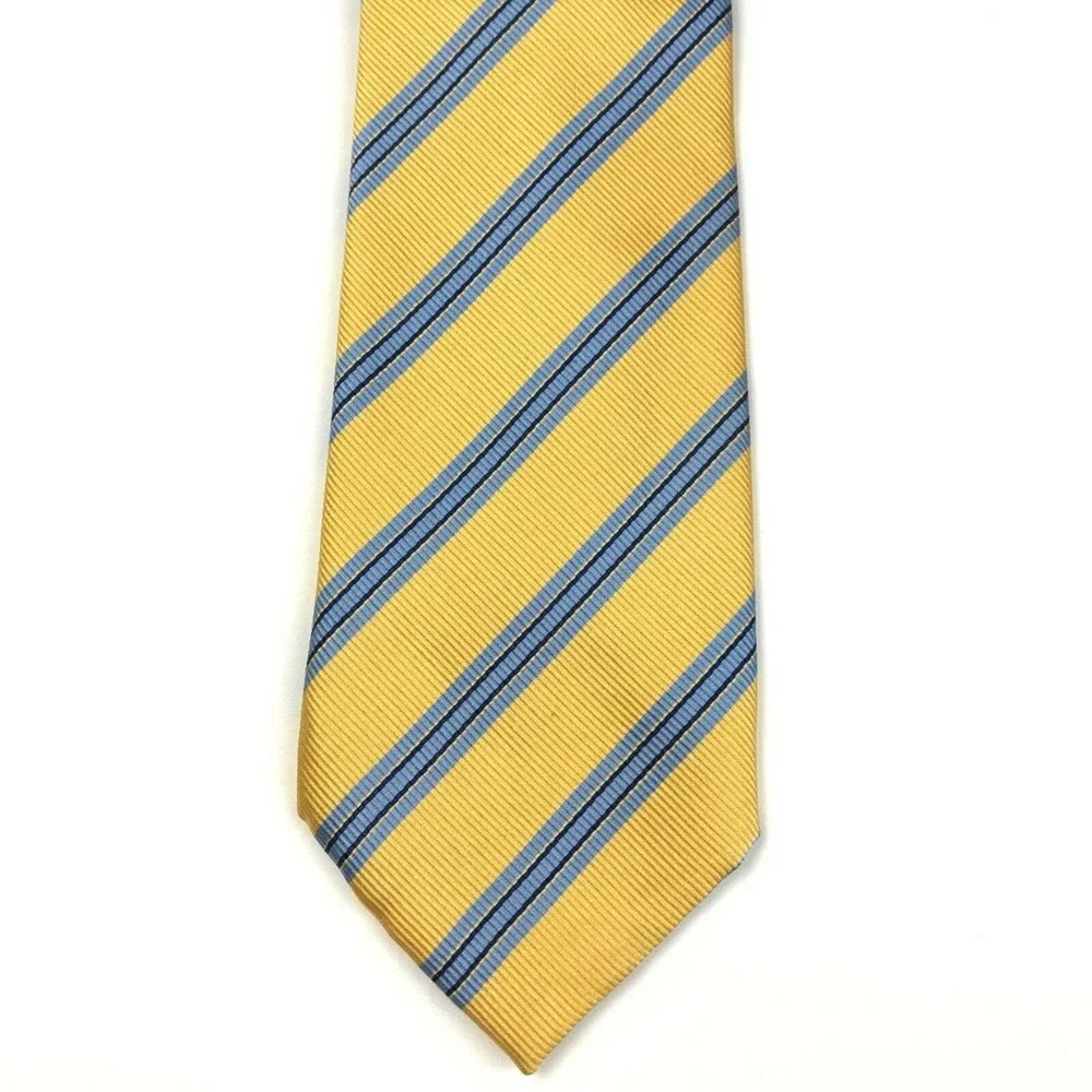 ANDREW'S TIES Collection Men's 100% Silk Designer Striped Yellow Blue Necktie